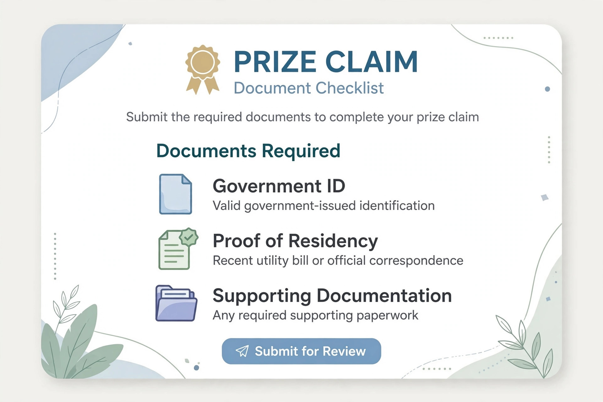 Documents required for teer prize claim like ID proof and ticket